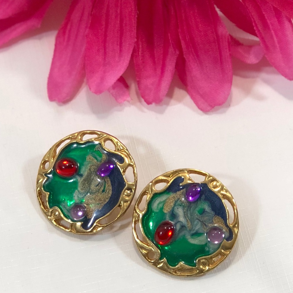 Pre-owned Clip On Vintage Art Deco Style Earrings